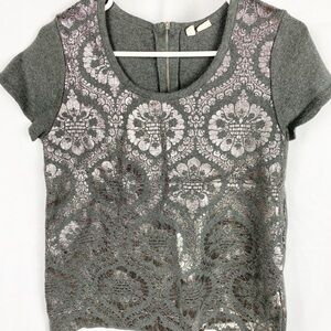 Moth Anthropologie Grey & Silver Short Sleeve Top